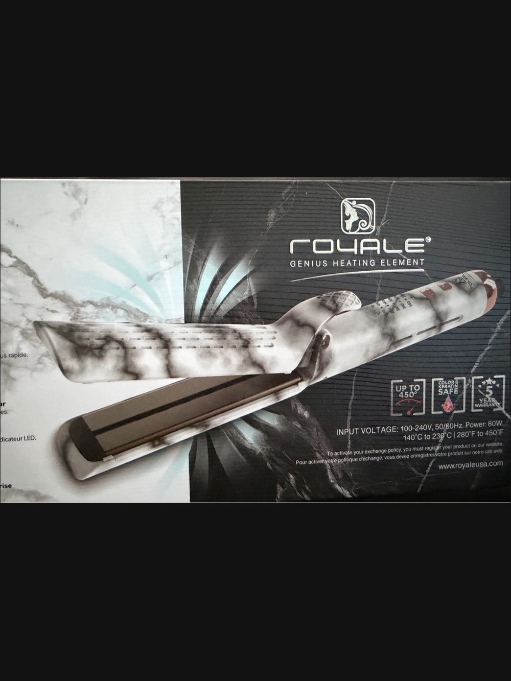 Marble-Pattern Ceramic Hair Straightener - White & Gray
